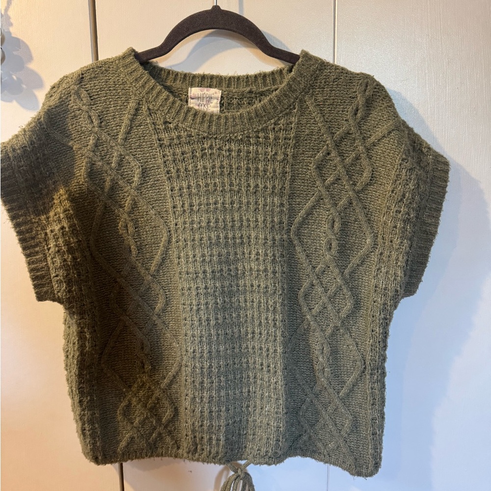 Hippie Rose Green Crew Neck Cable Knit Sweater